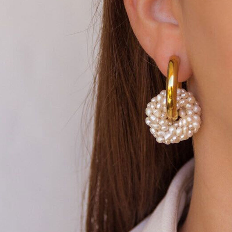 Ins Fashion Trend Simple Lady Hand-woven Pearl Earrings