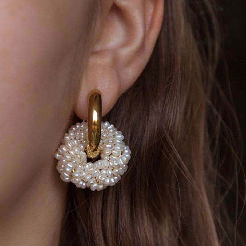 Ins Fashion Trend Simple Lady Hand-woven Pearl Earrings