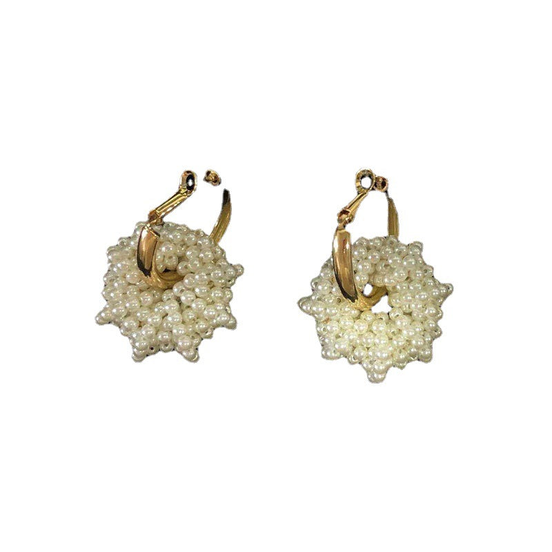 Ins Fashion Trend Simple Lady Hand-woven Pearl Earrings